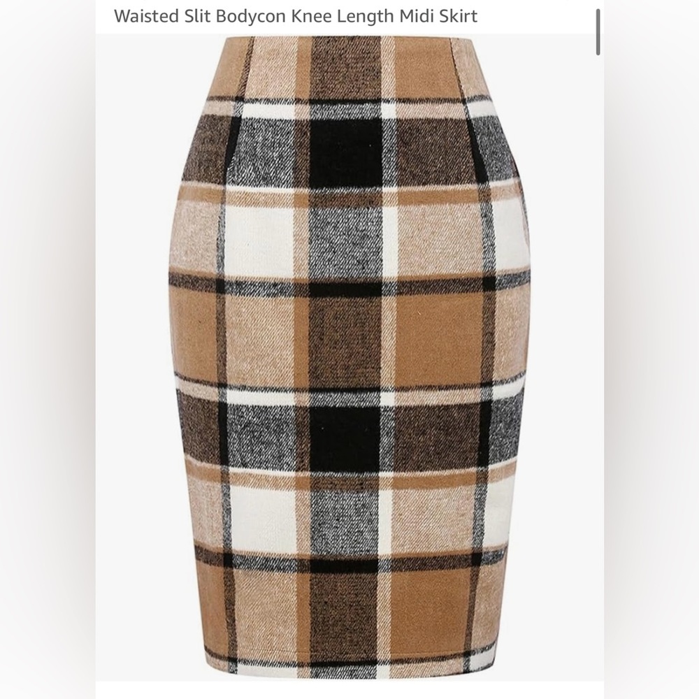 Women’s High Waisted Midi Bodycon Plaid Skirt